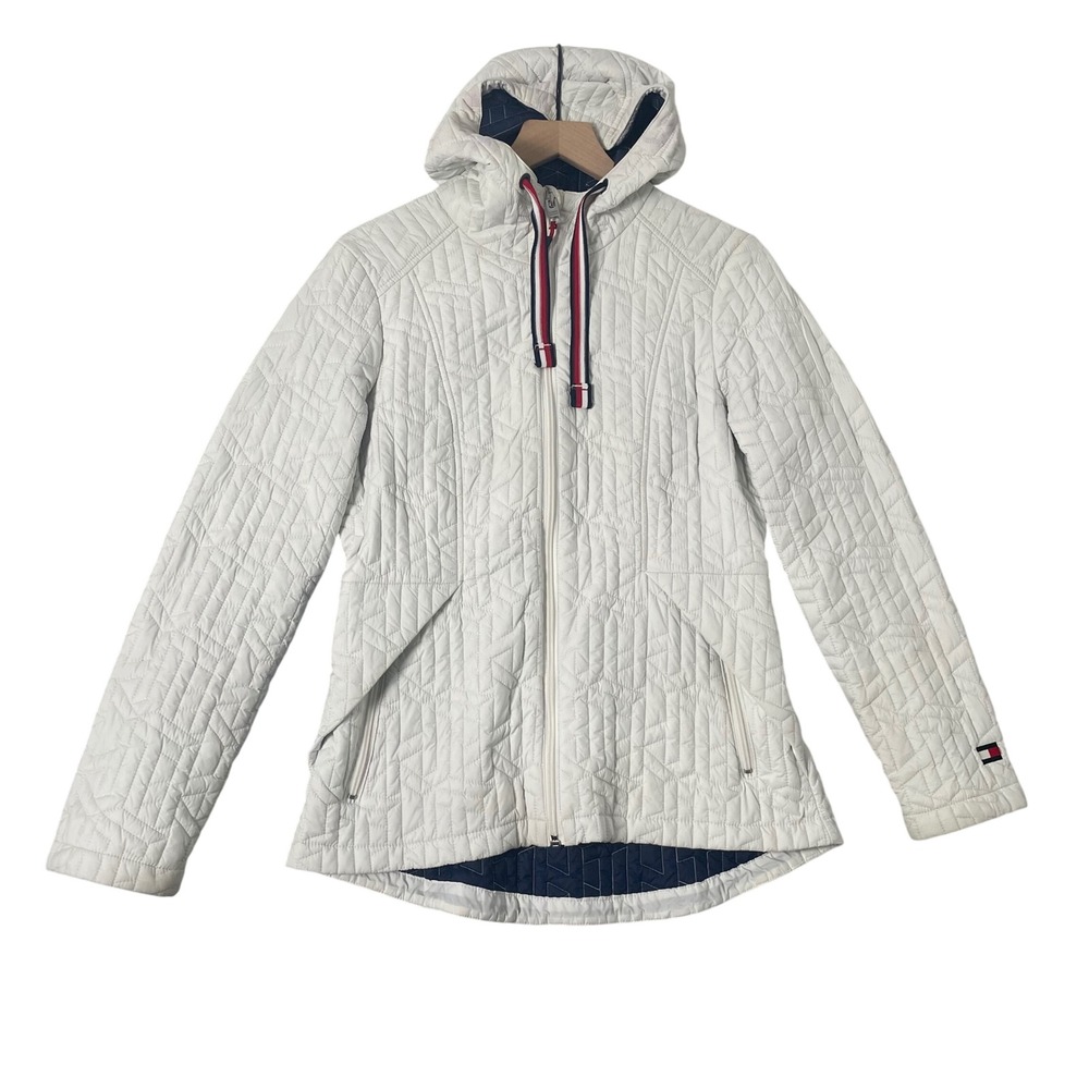 Tommy Hilfiger Packable Jacket Womens Medium White Quilted Hooded Lightweight